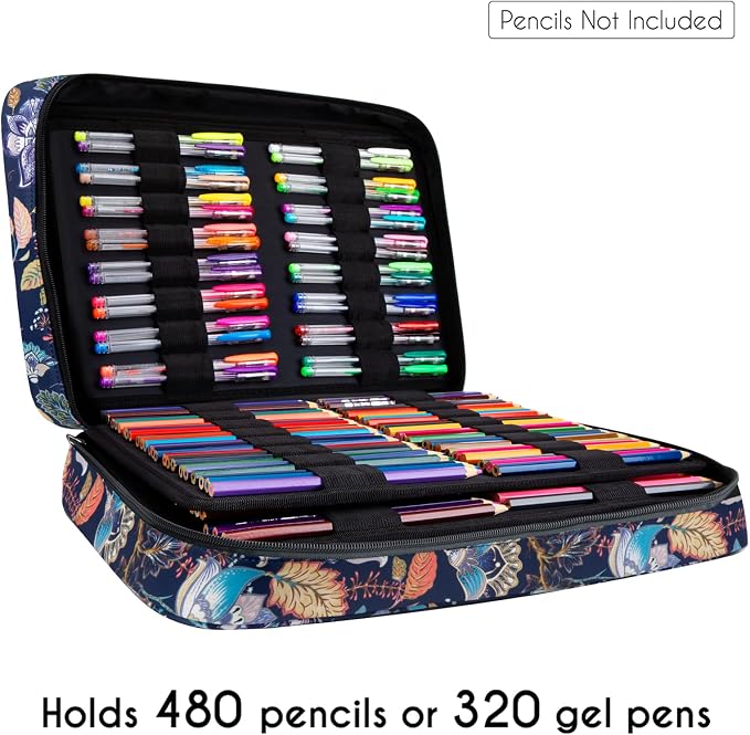 YOUSHARES Big Capacity Colored Pencil Case - 480 Slots large Pen Case Organizer with Multilayer Holder for Prismacolor Colored Pencils & Gel Pen (Retro Flower) - Image 7