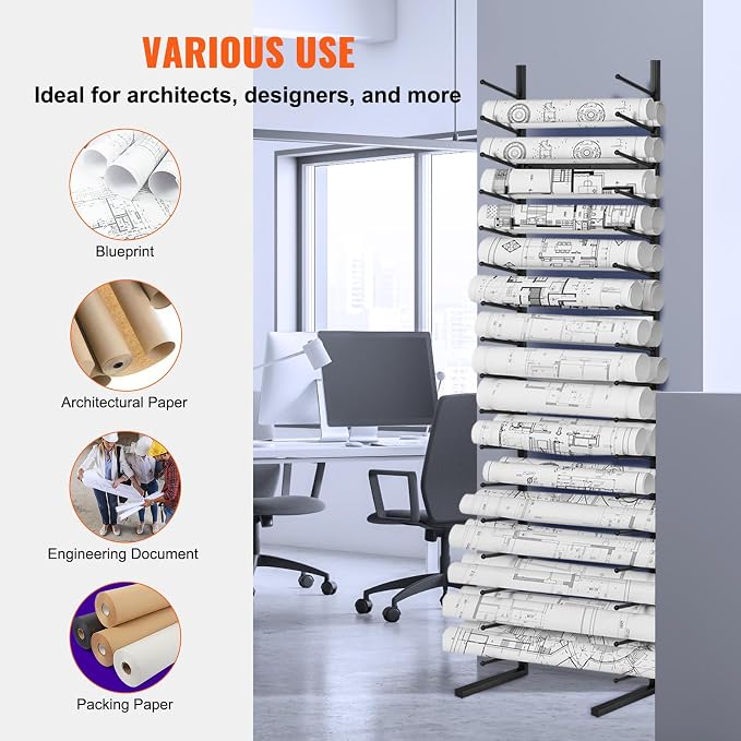 VEVOR Blueprint Storage Rack, Hanging Poster Display Rack 16-Tier, Vertical Blueprint Roll File Holder 2 Rolls/tire, Roll File Storage Rack for Blueprint Map Poster - Image 6