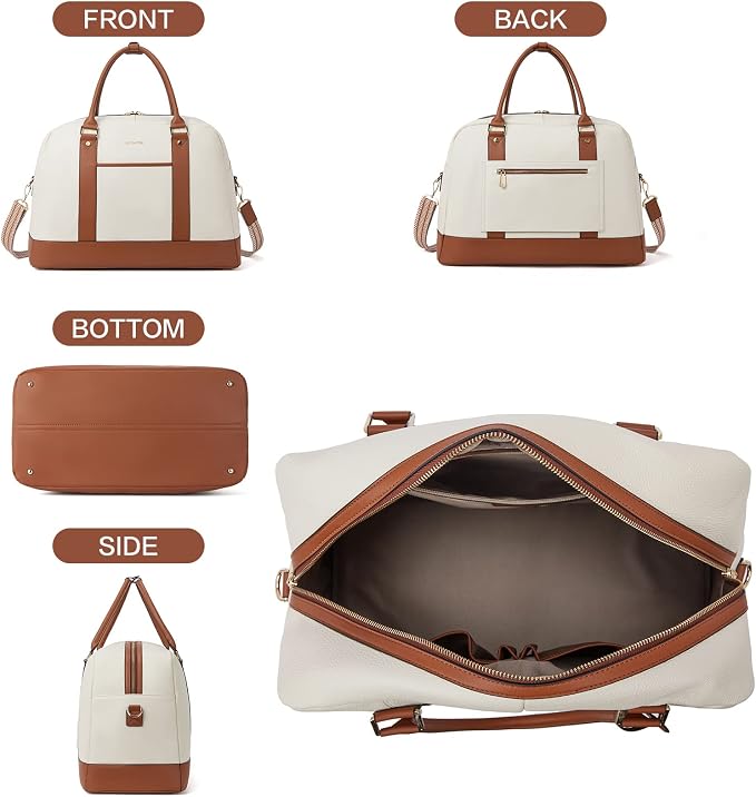 BOSTANTEN Weekender Bags for Women Travel Genuine Leather Overnight Bags | Trolley Sleeve, Fits Under-seat, Airline-Friendly Carry-on Size, Pen Slot, Designer, Weekend Getaways, Business Trip - Image 3