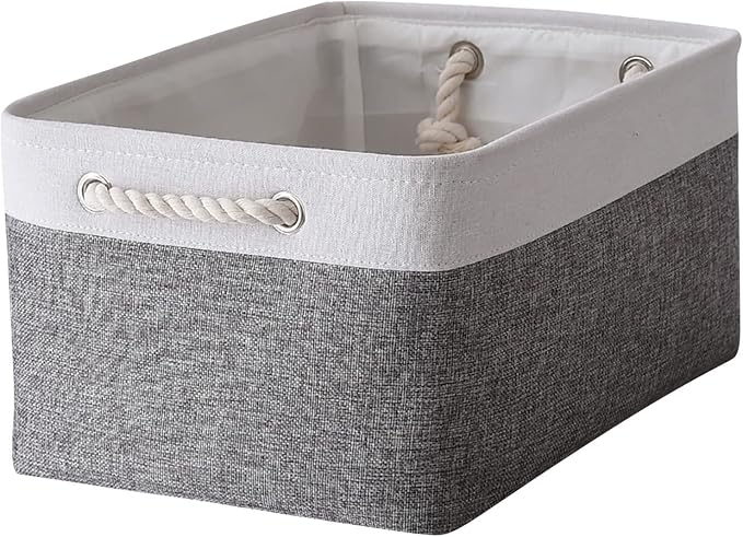 Organization and Storage Basket for Organizing- 16x12x8 inch 1 Pack Fabric Storage Cubes, Collapsible Storage Bins for Shelves Organizer Gift Closet Cloth Toy (White & Grey) by TheWarmHome