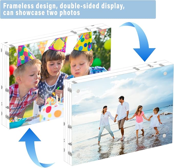 HELPLEX Acrylic Frame, 5 Pack 8x10 Picture Frames, 20mm Thicker Frameless Clear Frame Double Sided Magnetic Frame, Free Standing Desktop Display Stand Acrylic Frames - Image 4
