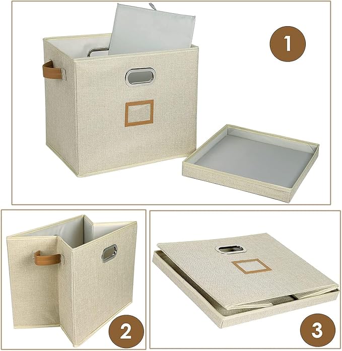 12-Inch Vinyl Record Storage Boxes with Lids and Handles, Stylish and Practical LP Record Organizer for 100+ Single Records, Suitable for Living Room, Study, Concert Hall or Office (Beige, 17"-4 Pack) - Image 6