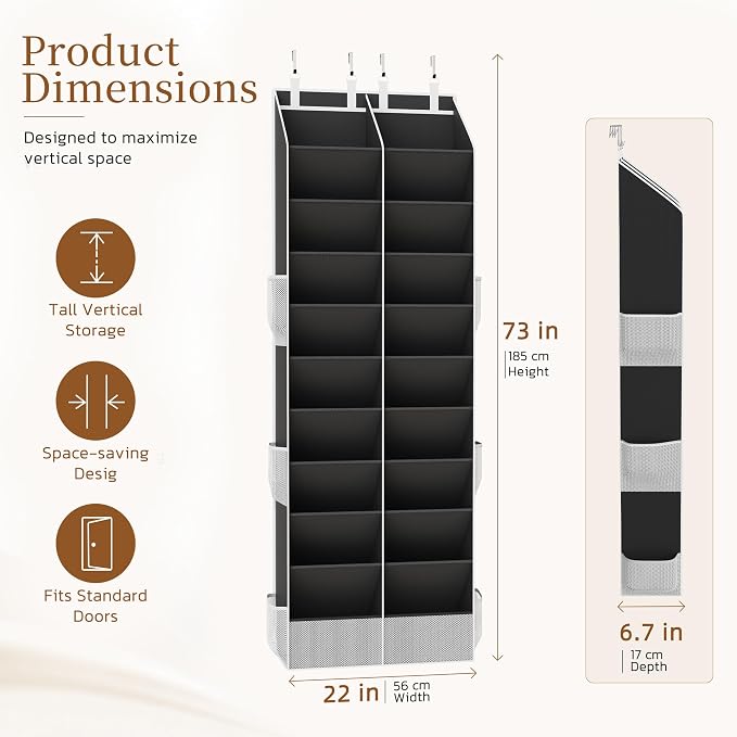 Over the Door Shoe Organizer, 20-30 Pairs Heavy-Duty Hanging Shoe Storage with Large Pockets, 10-Tier Door Shoe Rack with 4 Hooks for Sneakers Sandals Heels Boots (Black) - Image 3
