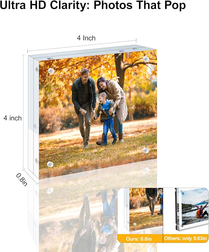 5 Pack 4x4 Acrylic Picture Frames - 20% Thicker Double Sided Magnetic Frame with UV Protection - Freestanding Clear Frameless Display for Tabletops - Modern Photo Frame Set for Home & Office Decor - Image 2