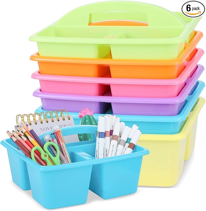 6 Pack Classroom Caddy with Handle Plastic Storage Caddy Organizer with 3 Compartments Desk Caddies Holder Portable Storage Bin for Pencil, Crayon, Marker, Home, Office, School Supply(Colorful) by gisgfim