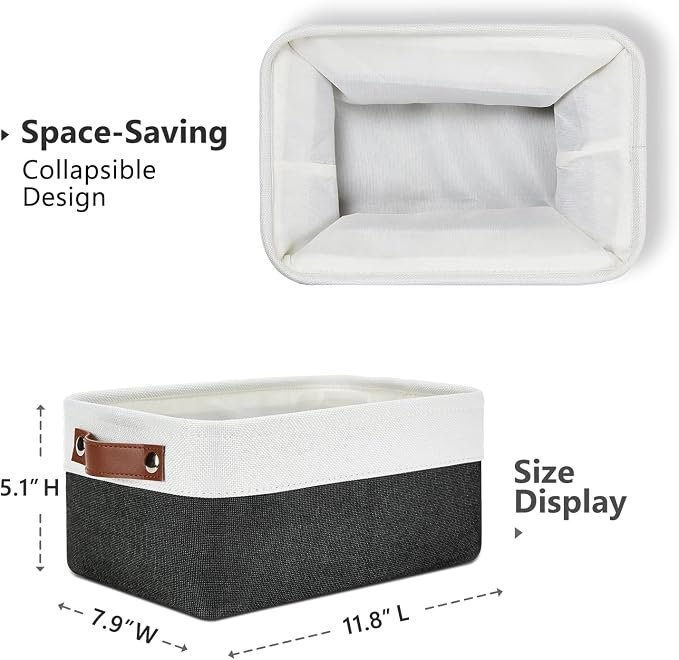 DULLEMELO Small Storage Baskets 6 Pack, Fabric Collapsible Gift Storage Baskets for Shelves, Closets, Nursery, Home, Office Organizing,Small Canvas Linen Rectangular Storage Bins (White&Black) - Image 2