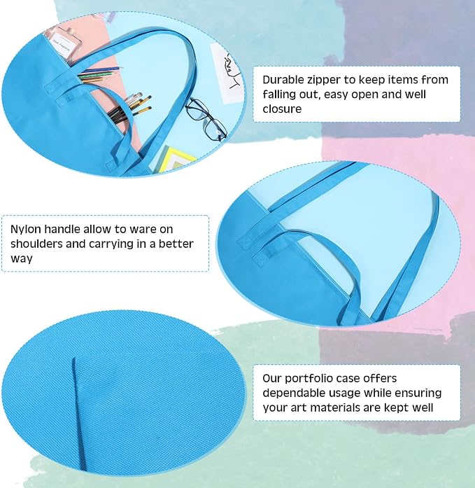 Abbylike 1 Pcs 48 x 36 Inch Art Portfolio Bag Large Size Art Supply Bag with Nylon Shoulder Waterproof Poster Board Painting Drawing Sketch Storage Carry Case for Artwork Gift Supplies (Blue) - Image 2