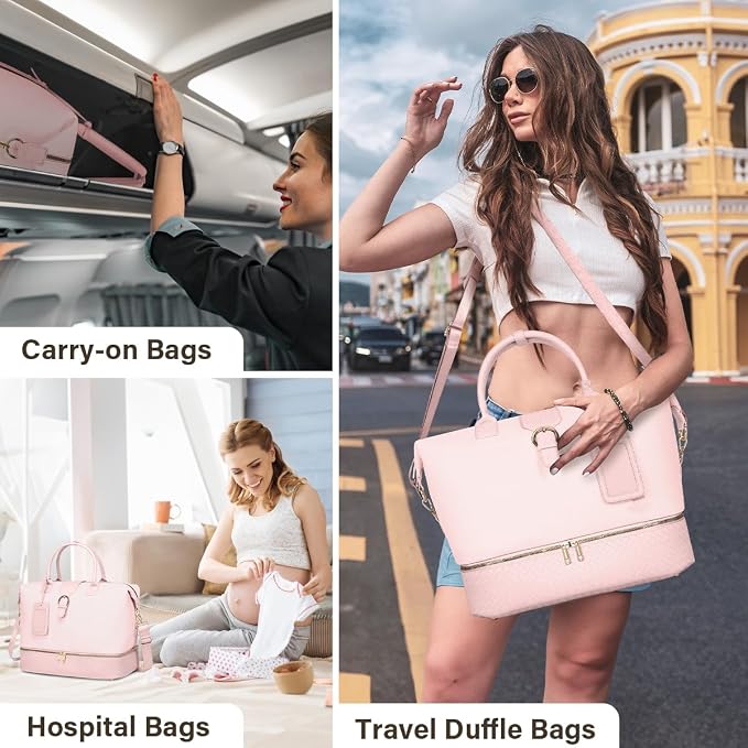 Leather Weekender Bags for Women, Travel Duffel Bag PU Overnight Bag Carry On Tote Bag with Shoe Compartment Wet Pocket - Image 6