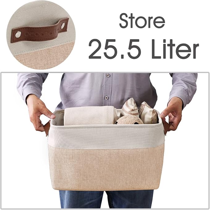 DECOMOMO Storage Bins, Large Fabric Storage Baskets for Shelves 4 Pack | 15 x 11 x 9.5 inches Decorative Linen Closet Organizers (Beige & White) - Image 5
