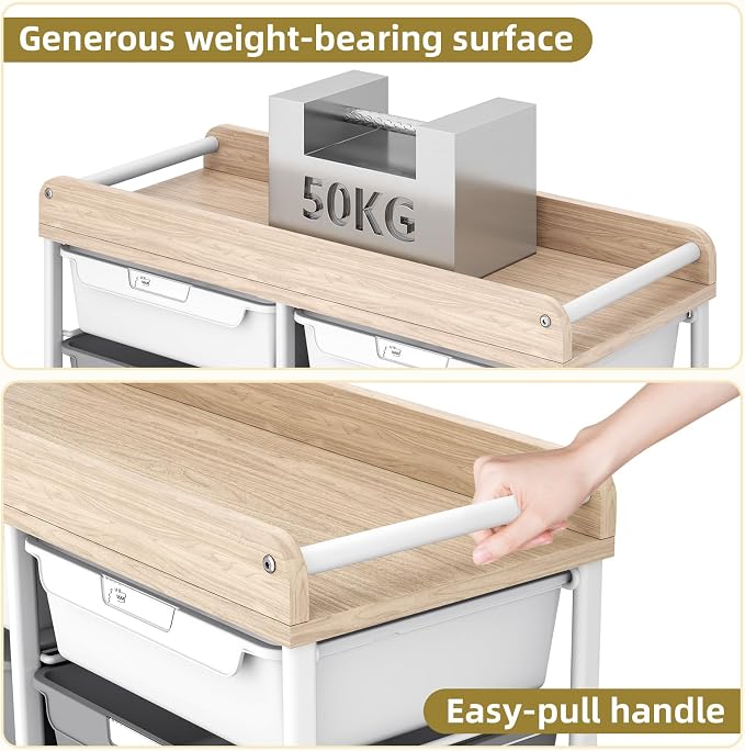 10 Drawer Rolling Storage Cart with Wood Top for Classroom Crafts Grey | Easy Setup, Large Capacity, Sturdy Build, Lockable Mobility, For office, classroom and home supplies - Image 6