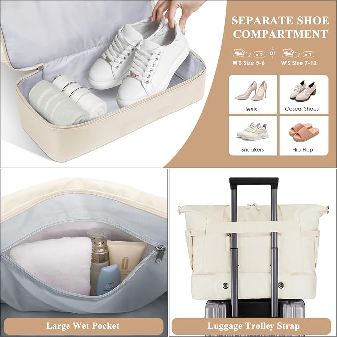 Gym Bag for Women, Personal Item Travel Bag with Shoes Compartment for Trip | Weekender Overnight Duffel Bag with Wet Pocket, Hospital Bag for Women Labor Delivery, Carry On Bag for Travel, Gym, Weekend - Image 4