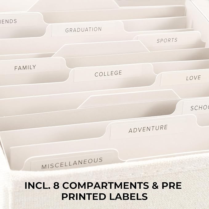 Decorative Photo Storage Box - Sturdy Linen Organizer Holds 1700 Photos | Organizer with Dividers Stores Up to 5x7 1700 Pictures - Portable Scrapbook Storage Containers with Lid - Image 4