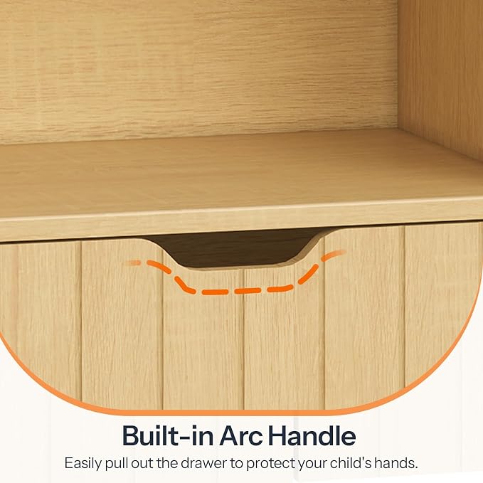 HOOBRO Toy Storage Organizer, Toy Organizers and Storage with 2 Movable Drawers and 5 Cubbies, Kids Bookshelf and Toy Storage for Books or Dolls, Toy Shelf for Playroom, Natural NL88CW01 - Image 8