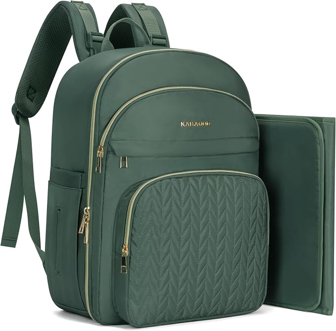 Baby Diaper Bag Backpack, Waterproof Diaper Backpack for Mom & Dad with Changing Pad, Insulated Pockets and Stroller Straps, Baby Shower Gifts for Girls & Boys, Sage by KABAQOO