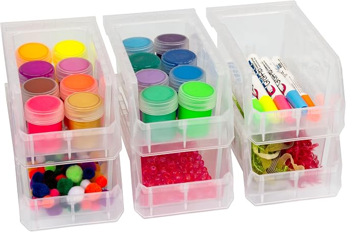 Small Stackable Plastic Storage Bins, 12-Pack, Clear | Open-Front Stackable Bins For Garage, Pantry, Closet & Office, 7"L X 4"W X 3"H, Nests When Empty, Durable Plastic - Image 4