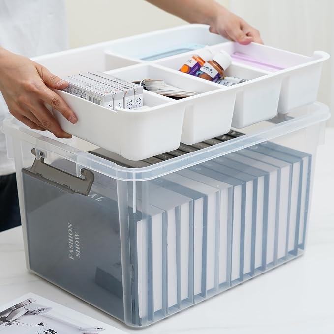 Citylife 32QT 4Packs Clear Craft Organizers and Storage Box with Tray | Stackable Art Supply Organizer Storage Bins with Lids for Beads, Markers, Sewing, Tools, Clothes, Files, Office Supplies - Image 3