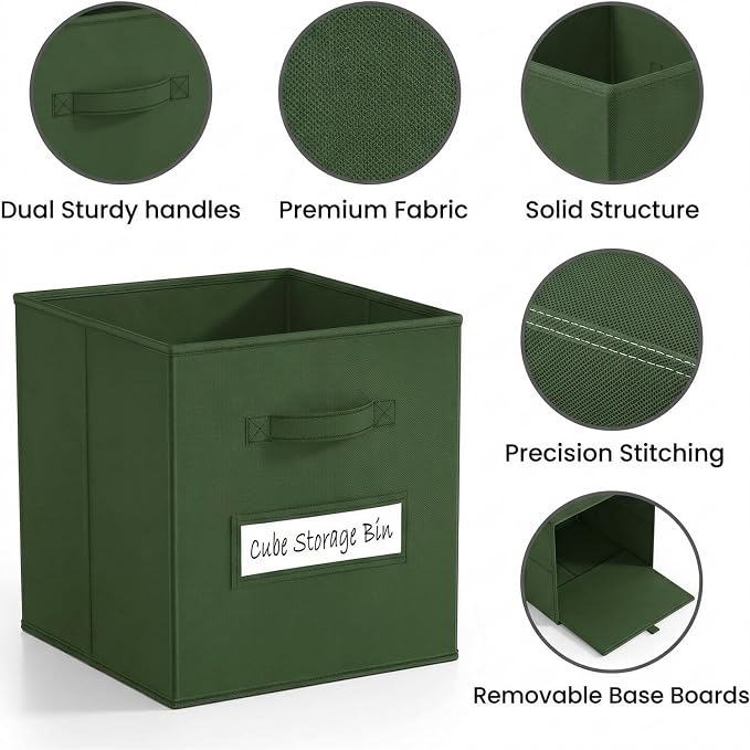 Storage Bins,11 Inch Cube Storage Bin with Labels,6pcs,Dark Green | Fabric Storage Cubes for Shelves,11 Inch storage cube bins with 6 Labels Window Cards & a Pen. - Image 2