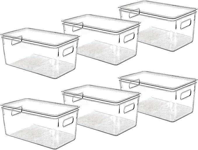 Clear Plastic Storage Bins with Lids, Perfect for Kitchen Organization or Pantry Organization and Storage, Stackable Fridge Organizer Bins, Storage Containers for Organizing, Cabinet Organizers by CONTROLKITCHEN