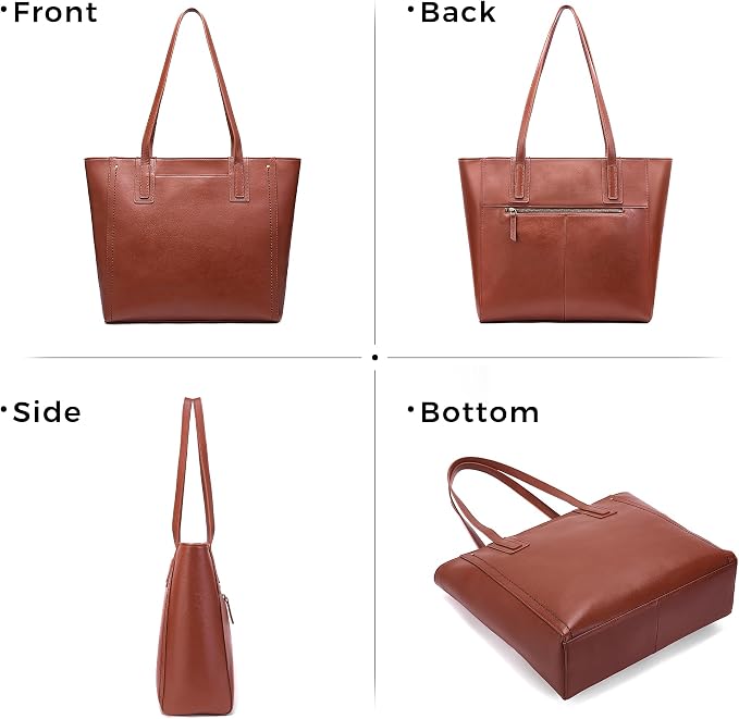 Genuine Leather Work Tote Bag for Women Large Vintage Tote Bag with Zipper Leather Purse and Handbags - Image 7