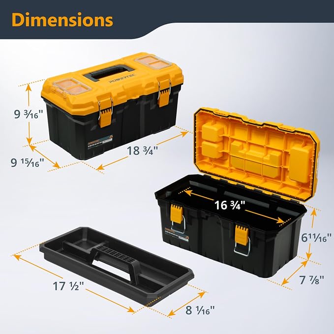 POWERTEC 19-Inch Tool Box with Trays - Lockable, Metal Latch, Organizer, Portable Storage for Tools, Small or Mid-Sized Parts (72362) - Image 2