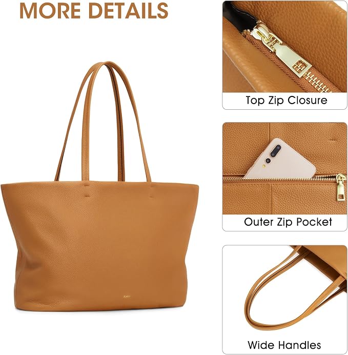 Kattee Genuine Leather Tote Bags for Women 2026, Soft Shoulder Purses and Handbags Zipper Totes Extra Large Travel Work - Image 6