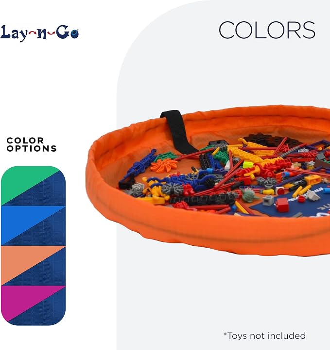 Lay-n-Go Layflat Portable Drawstring Cinch Storage Toy & Mini Figures Organizer & Play Mat, Mesh Pockets, Home & Travel, Kids & Toddlers Playdates, 2 Straps for Backpack, Durable, Machine Washable - Image 6