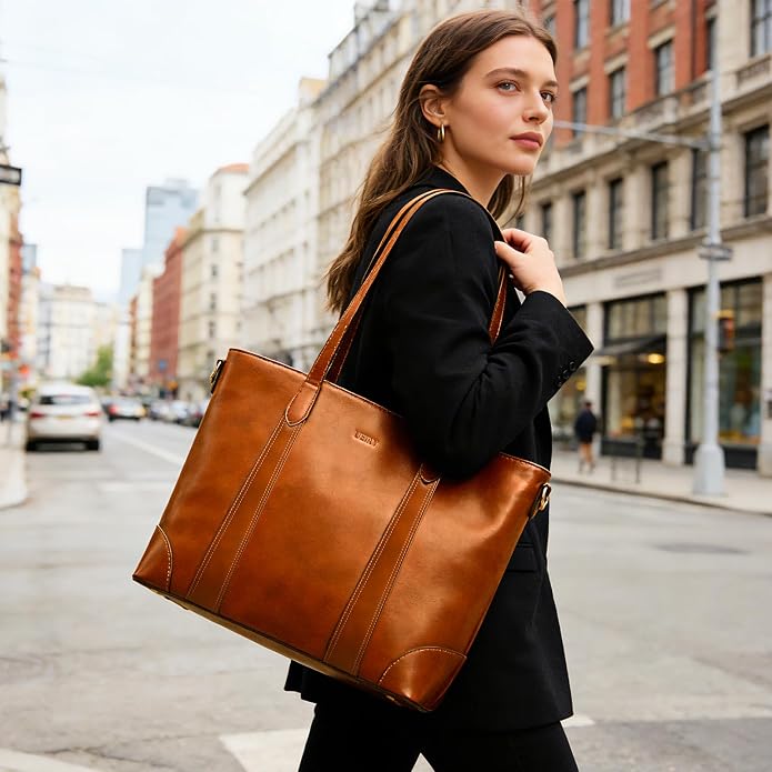 Genuine Leather Tote Bag for Women, Large Tote Purses with Zipper | Large capacity and multiple pockets, Quality leather with adjustable strap, Vintage design for work or travel - Image 2