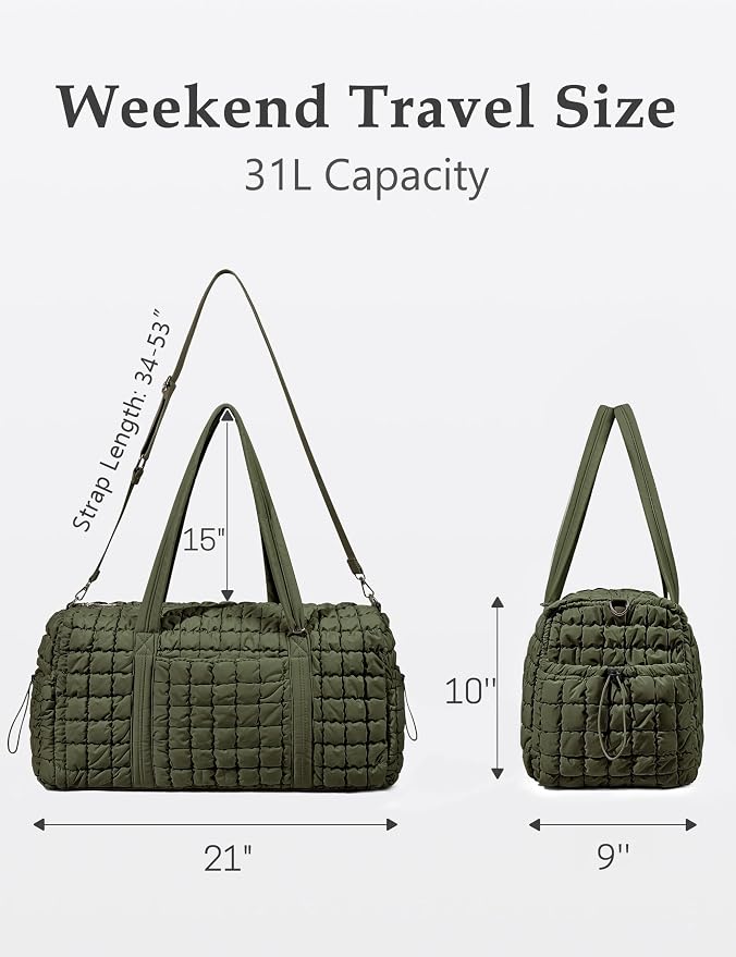 Quilted Travel Duffle Bag Puffer Weekender Bag Overnight Bag Duffel Gym Bag | Medium Soft Puffy Carry-On for Women, Large Lightweight Personal Item Travel Bag for Trips Business Sport Airplane Hospital - Image 3