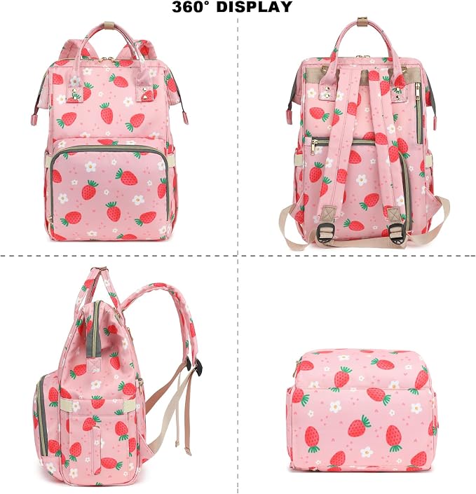 Strawberry Baby Diaper Bag Backpack for Girls Boys, Waterproof Large Maternity Nappy Bags for Mom - Image 6