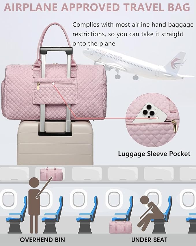 Women Weekender Travel Duffle Bag: Travel Duffel Overnight Bags with Shoe Compartment Large Carry on Tote with Toiletry Bag Weekend Traveling Yoga Gym Hospital Bag for Women with Wet Pocket Pink - Image 7