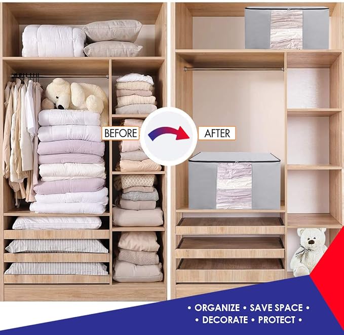 Vacuum Storage Bags, Cube Space Saver Bags, Bedding Space Saving Organizer | Premium Totes & Cubic Vacuum Compression Seal Bags for Clothing. Jumbo Organizer, Storing Comforters Blankets Pillows Clothes - Image 5