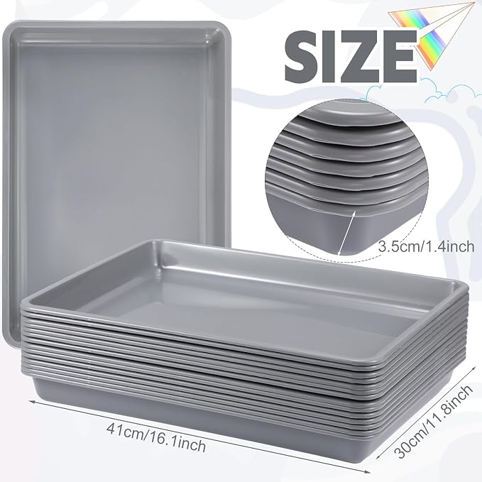 Maitys 15 Pack Plastic Art Trays 12 x 16 Inch Activity Crafts Trays Sensory Tray DIY Projects, Painting, Beads, Jewelry Office Home Organizer Arts and Crafts Supplies(Gray) - Image 3