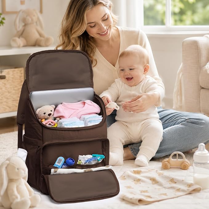Puffy Diaper Bag Backpack for Mom, Lightweight Quilted Baby Bag with Waterproof Changing Pad, Large Travel Diaper Backpack with Insulated Bottle Pockets, Wipes Pocket, Stroller Straps - Image 7