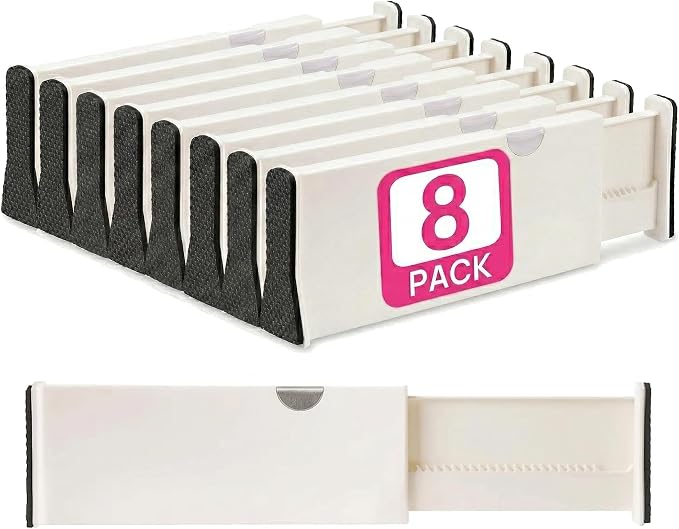 8 Drawer Organizer and Dividers, Organize Silverware and Utensils in Home Kitchen, Divider for Clothes in Bedroom Dresser, Designed to Not Snag Underwear and Bra Fabrics, Bathroom Storage Organizers by BerryAve