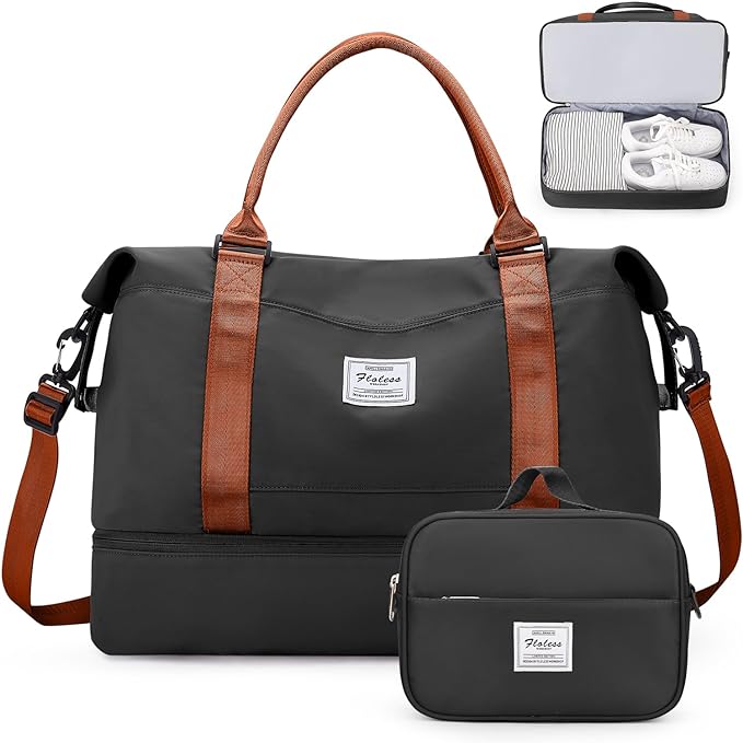 Weekender Bags for Women, Personal Item Travel Bag with Shoes Compartment | Overnight Travel Duffel Bag with Toiletry Bag, Airplane Friendly Carry-On Bag with Wet Pocket & Trolley Sleeve,Medium by SYCNB