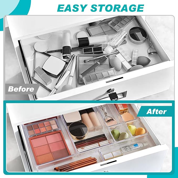 25 Piece - Non-Slip Drawer Organizer Bin Set- Clear bins with stick on non slip pads - Image 5