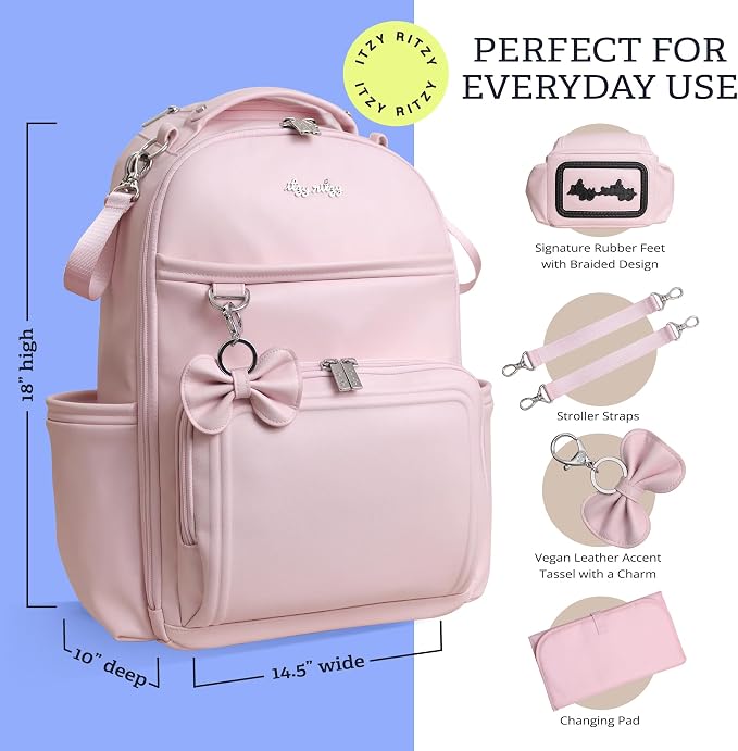 Itzy Ritzy Boss Plus Diaper Bag Backpack with 19 Pockets (Ribbons & Bows) | Large Diaper Bag Backpack Includes 2 Insulated Bottle Pockets, Changing Pad, Stroller Clips, Padded Straps, Travel-Ready - Image 3