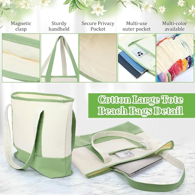 Sanwuta Canvas Tote Bags Bulk with Outer Pockets,Classic Color,12 Pack | Reusable Cotton Grocery Bags, Perfect for Teachers, Party Giveaways, DIY Crafts, Wedding Favors, Business Gifts - Image 4