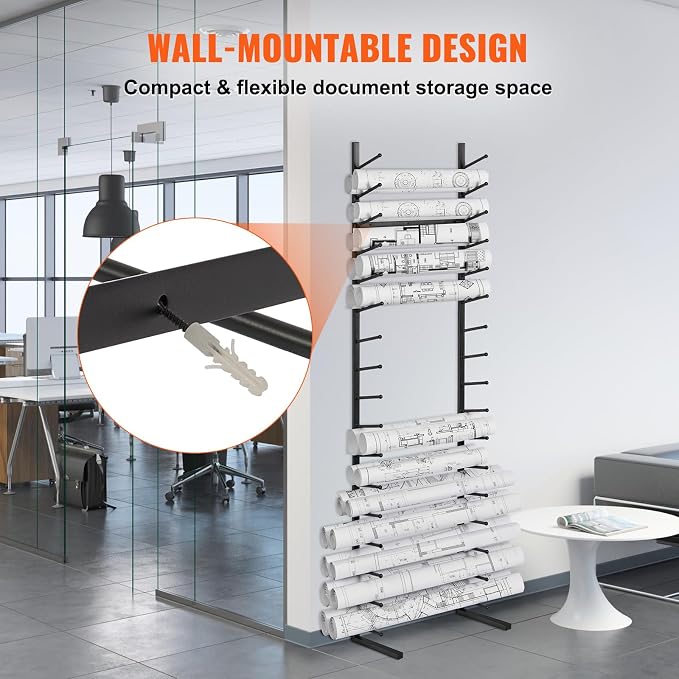 VEVOR Blueprint Storage Rack, Hanging Poster Display Rack 16-Tier, Vertical Blueprint Roll File Holder 2 Rolls/tire, Roll File Storage Rack for Blueprint Map Poster - Image 4