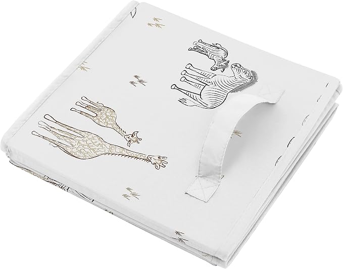 Sweet Jojo Designs Jungle Safari Animals Foldable Fabric Storage Cube Bins Boxes Organizer Toys Baby Taupe Black and White Gender Neutral Elephant Giraffe Wildlife Adventure Zebra Serengeti - Set of 2 - Image 4