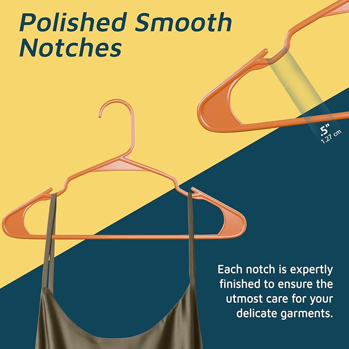 Lifemaster Plastic Clothes Hangers – Heavy Duty Hanger Set, for Organizing Clothes, Dresses, and Coat, Holds Up to 5 lbs, Space-Saving Hangers with Non-Slip Shoulder Grooves, Pack of 5, Orange - Image 7