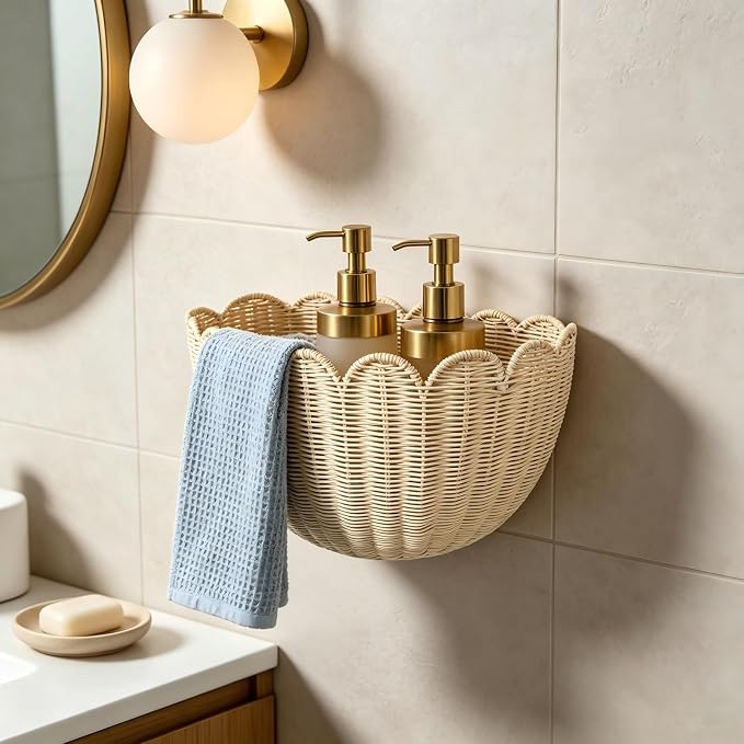 Handwoven Scalloped Wall Basket, 2Pcs Natural Rattan Hanging Wicker Baskets for Wall Storage & Decor, Boho Farmhouse Wall Basket Decor for Bathroom, Living Room, Nursery(16" & 14") (Natural) - Image 5