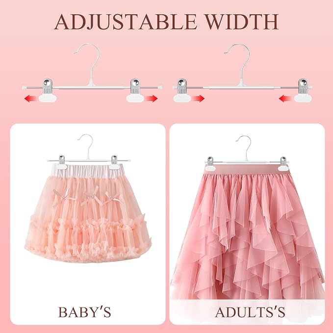 Clothes Pants Skirt Hangers with Wide Clips 12 Inch 20 Pack, White | Non-Slip,Adjustable metal wide clips,Space-Saving,Heavy duty, for pants/skirt/dress/trousers/jeans/shorts/leggings, women,men - Image 4