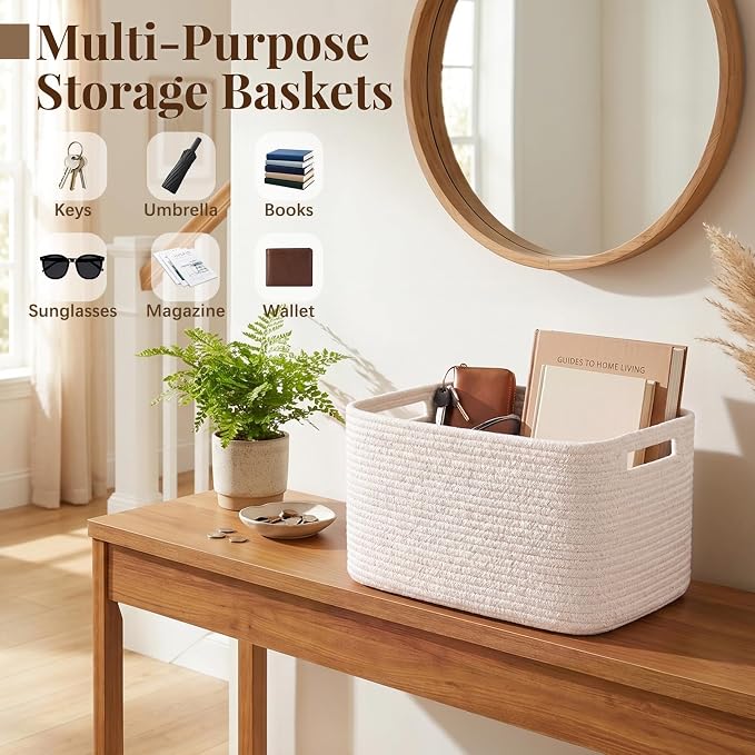 OIASKET 4Packs Natural Cotton Rope Storage Baskets for Organizing Toys, Clothes, Towels & Books, Soft Versatile Organizers for Shelves, Home Decorative Bins, 13''Lx9''Wx7.8''H, White - Image 7