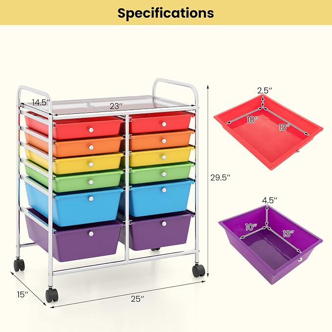 Giantex 12 Drawer Rolling Storage Cart Tools Scrapbook Paper Office School Organizer - Image 3