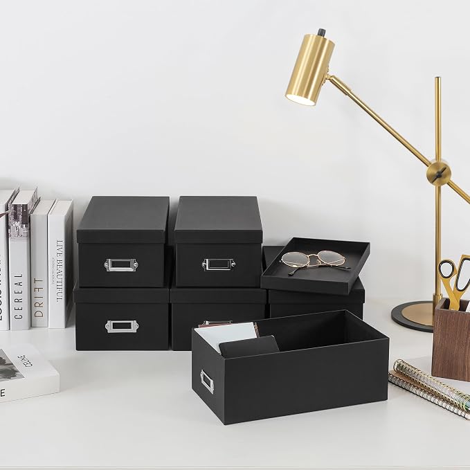 Soul & Lane - Black Photo Storage Boxes with Lids, Set of 6 in 2 Sizes | Cardboard Picture Organizers with Label Holders for Crafts and Collectibles, Stackable Keepsake Containers for Shelf Decor - Image 5