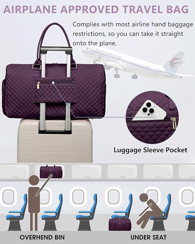 Women Weekender Travel Duffle Bag: Travel Duffel Overnight Bags with Shoe Compartment Large Carry on Tote with Toiletry Bag Weekend Traveling Yoga Gym Hospital Bag for Women with Wet Pocket Purple - Image 7