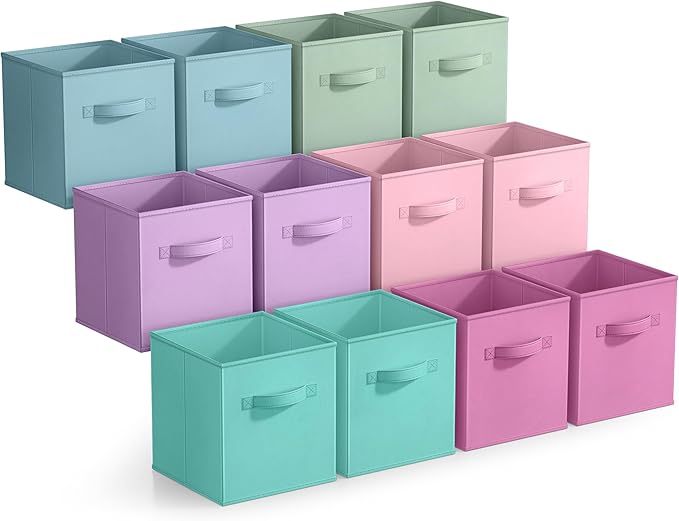 Sorbus 13 Inch Storage Bins - Sturdy Collapsible Fabric Storage Cubes with Handle - 12 Foldable Baskets for Organizing Clothes, Toys, Books - Storage Baskets for Shelves, Closets by Sorbus