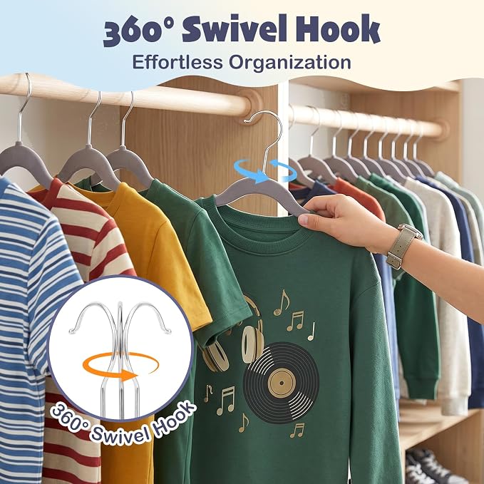 HOUSE DAY 14 Inch Kids Velvet Hangers 50 Pack, Durable Big Kid Hanger Grey | Children Hangers for Youth, Teen, Non Slip Kids Felt Hanger, Cute Small Hanger for Closet, Ideal for Everyday Use - Image 7