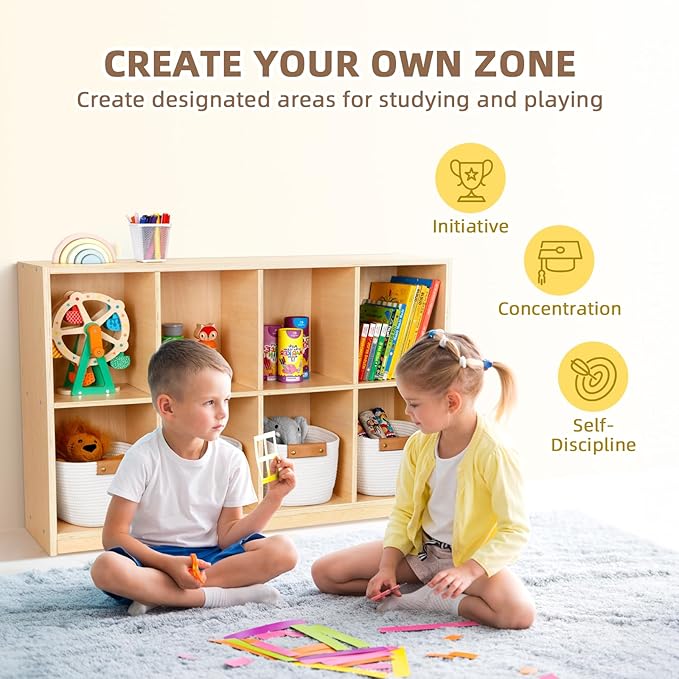 OOOK 8-Compartment Wooden Storage Cabinet, Kids Toy Storage Organizer Large | FSC Safety, Montessori Bookshelf for Classroom, Playroom, Kindergarten, Living Room, Office, 46"W×11.7"D×31.5"H - Image 6